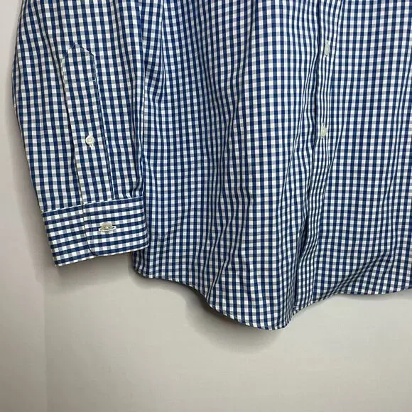 LL Bean Shirt Men 16 33 Blue Long Sleeve Gingham Check Wrinkle Free Slightly Fit - Picture 5 of 9